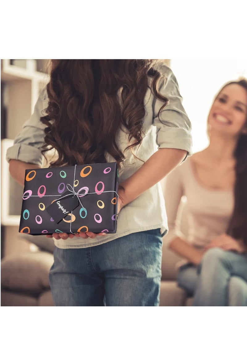 Gift Wrapping Paper,27.5x19.6in 6 Sheets Black Birthday Wrapping Paper & Gift Tags, Cute Colourful Stars Stripes Gift Wraps for Birthday,  Graduation, Baby Showers - Image 5