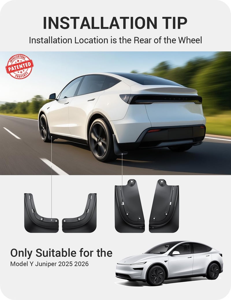BASENOR 2026 2025 Tesla Model Y Juniper Mud Flaps Splash Guards [No Drilling No Tape] All-Weather Mud Guard, Tire Protector Mudflaps for Model Y Juniper 2025 2026 - Image 2