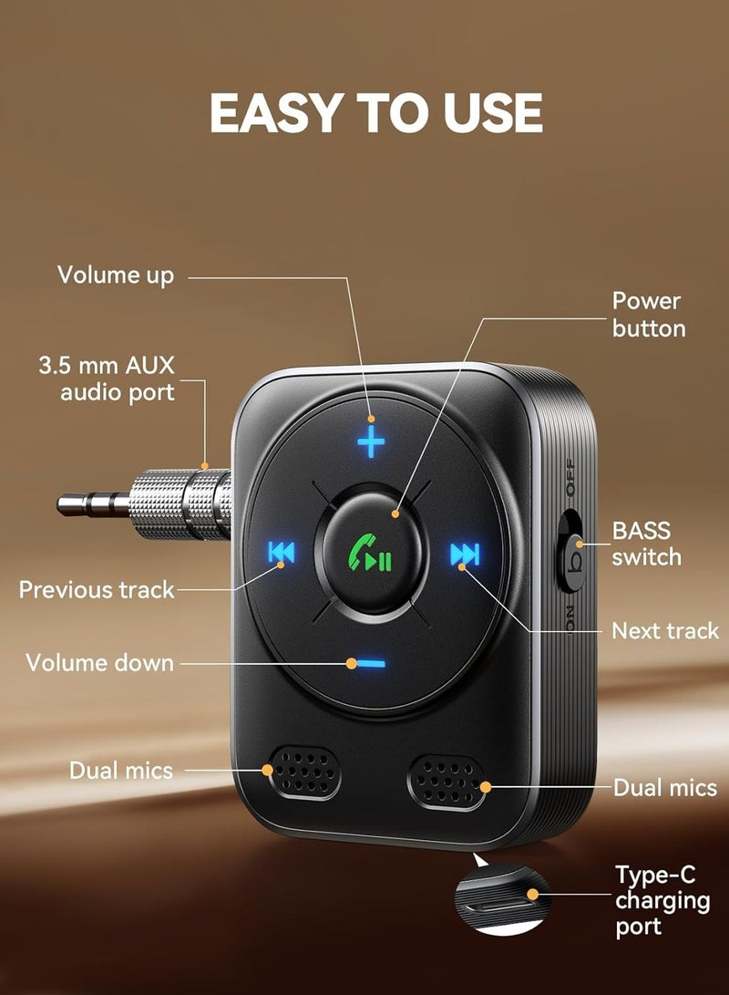 JOYROOM Bluetooth 5.4 Car AUX Adapter 2025 Upgrade | HiFi Bass Sound for Music & Dual Mics for Hands-Free Calls | 16-Hour AUX Receiver for Car/Home Stereo, Car Bluetooth Jack Adapter | Engineered for Iphone 16 and Below, Samsung S25 S24 and Below, all other Latest and older Mobile Phones - CE Certified  - Image 2