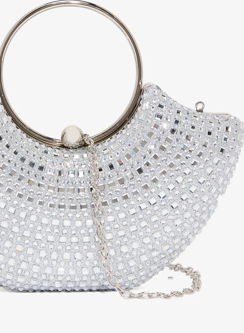 Khizana Silver silver detailed embellished handle clutch with chain for Women | Best Price UAE