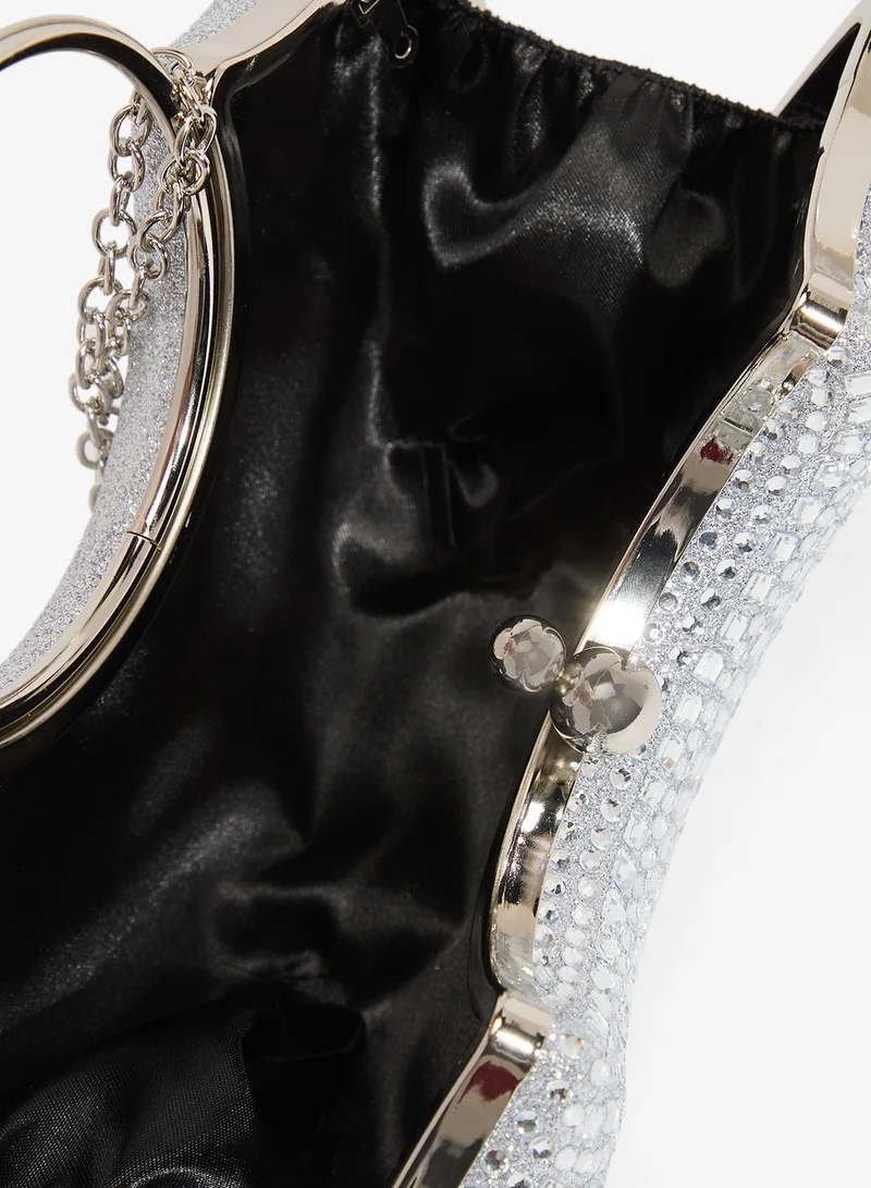 Khizana Silver silver detailed embellished handle clutch with chain for Women | Best Price UAE