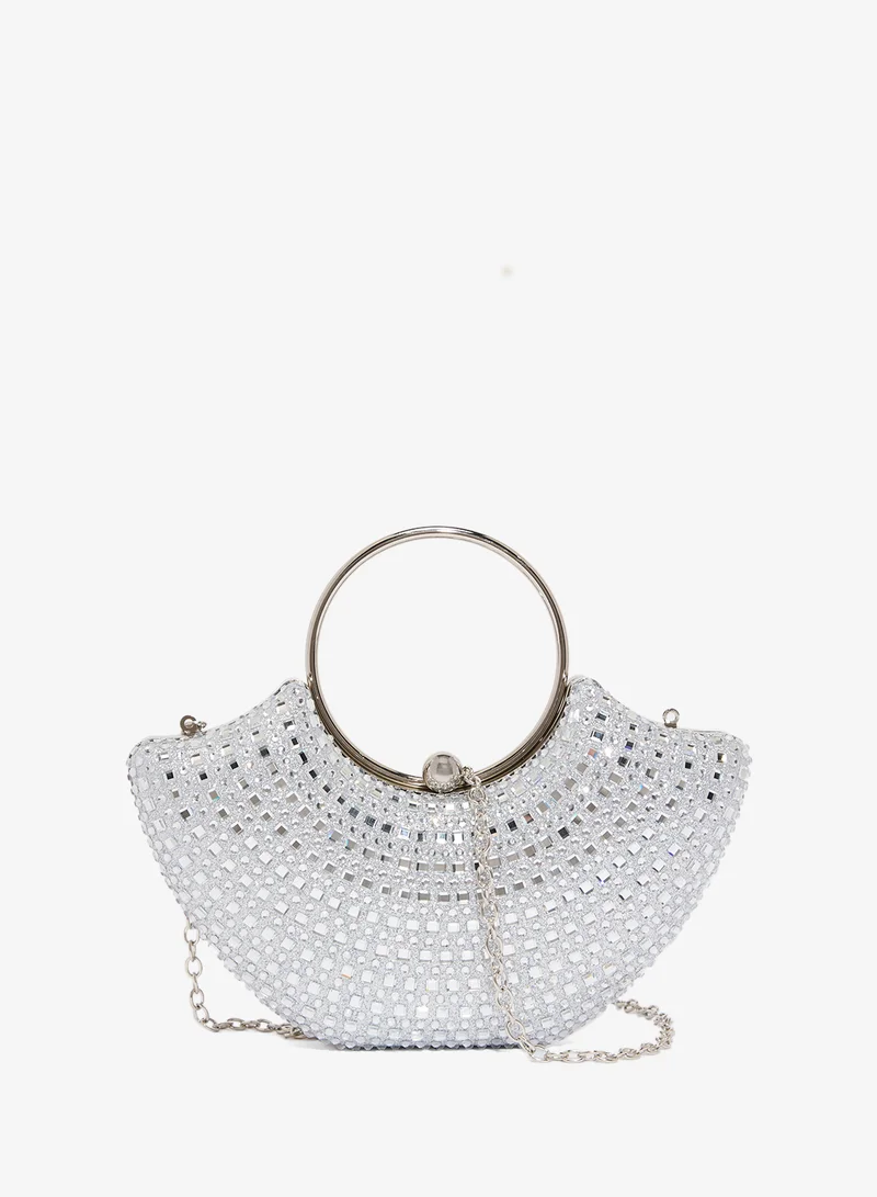 Silver Detailed Embellished Handle Handbag