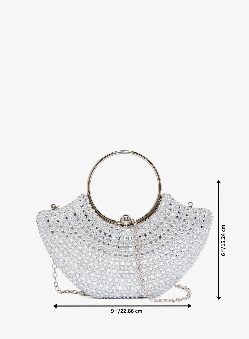 Khizana Silver silver detailed embellished handle clutch with chain for Women | Best Price UAE