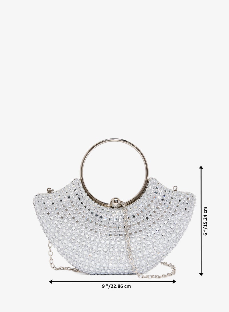 خزانة حقيبة يد فضية مزينة بمقبض مفصل - Image 5