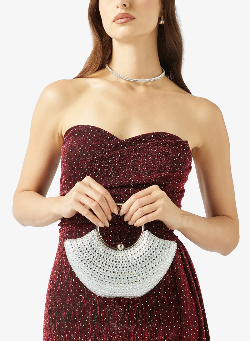Khizana Silver silver detailed embellished handle clutch with chain for Women | Best Price UAE