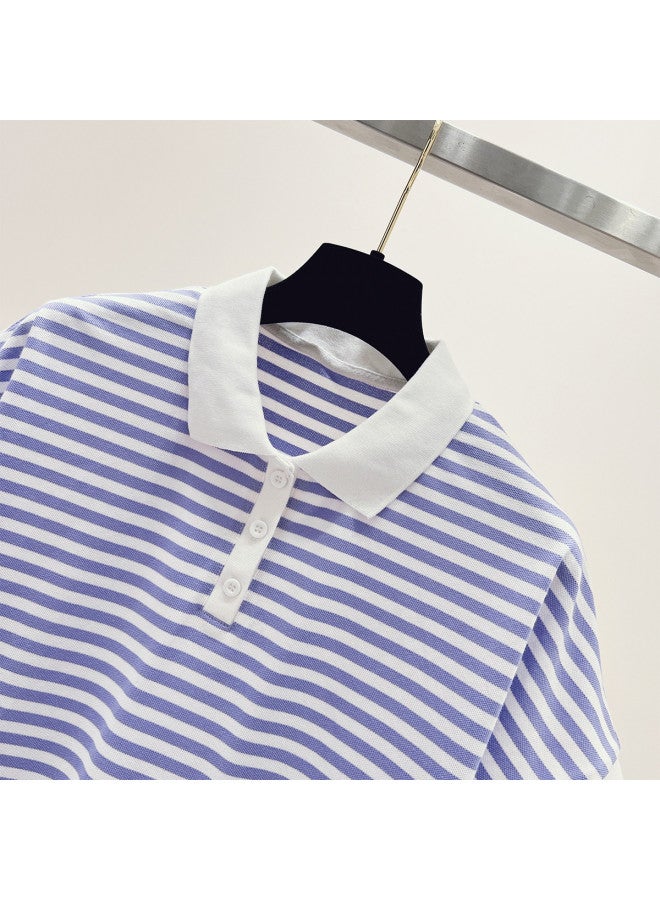 TonLion Striped T-shirt Women's Summer Thin 2025 New Loose Slimming Polo Flutter Sleeve Top - Image 5