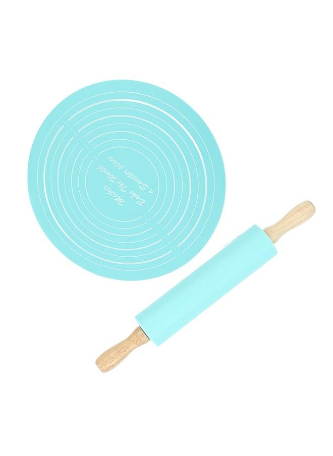 Thoraya - Rolling Pin Pastry Baking Mat Large Silicone Rolling Pin Kneading Pad Baking Tool for Kitchen Blue - Image 1
