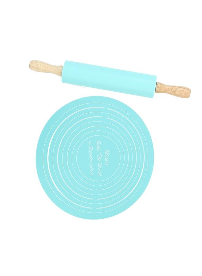 Thoraya - Rolling Pin Pastry Baking Mat Large Silicone Rolling Pin Kneading Pad Baking Tool for Kitchen Blue - Image 1