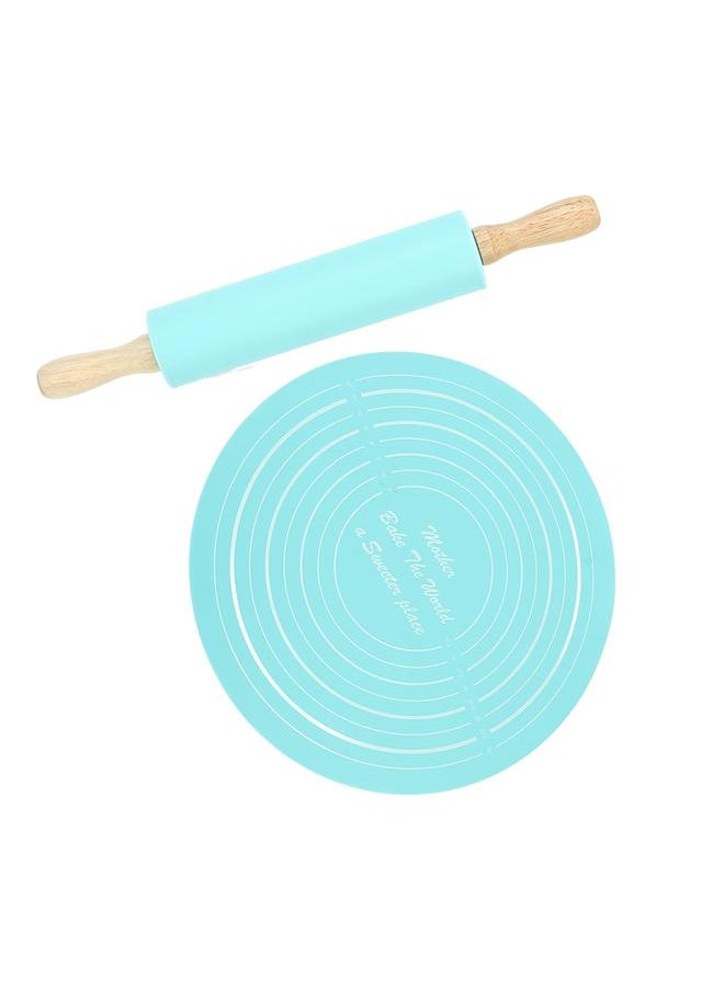 Thoraya - Rolling Pin Pastry Baking Mat Large Silicone Rolling Pin Kneading Pad Baking Tool for Kitchen Blue - Image 1
