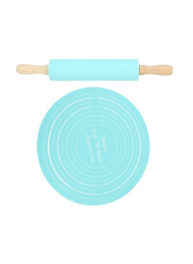 Thoraya - Rolling Pin Pastry Baking Mat Large Silicone Rolling Pin Kneading Pad Baking Tool for Kitchen Blue - Image 1