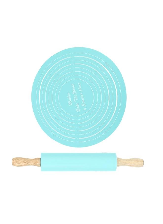 Thoraya - Rolling Pin Pastry Baking Mat Large Silicone Rolling Pin Kneading Pad Baking Tool for Kitchen Blue - Image 1
