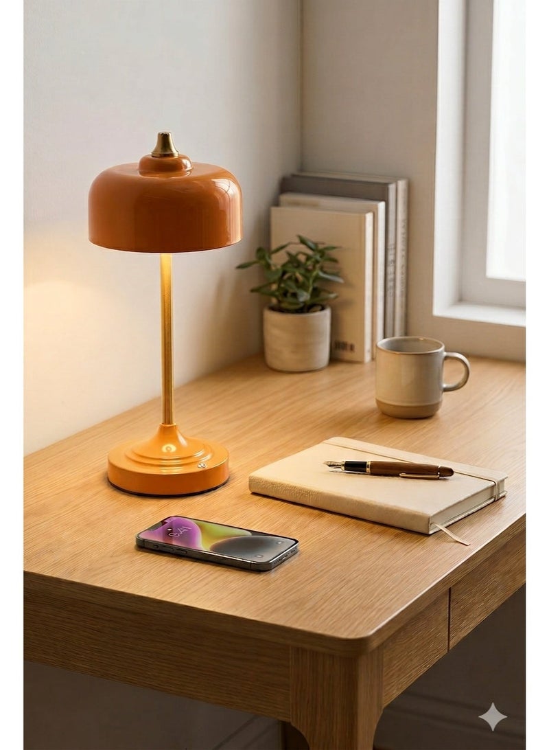 Mid-Century Modern Orange Table Lamp, Retro Industrial Bedside Light with Touch Dimmable Sensor & USB Charging Port, Eye-Caring Minimalist Desk Lamp for Bedroom, Living Room, Office & Cafe - Image 1
