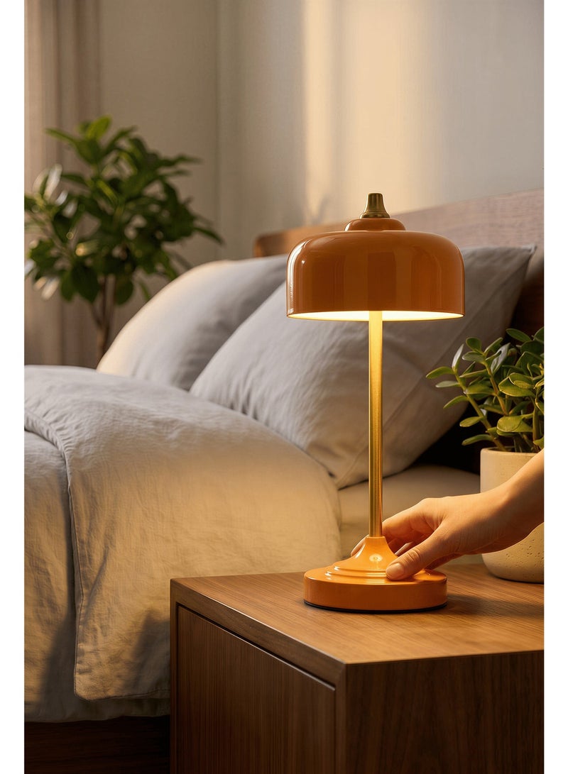 Mid-Century Modern Orange Table Lamp, Retro Industrial Bedside Light with Touch Dimmable Sensor & USB Charging Port, Eye-Caring Minimalist Desk Lamp for Bedroom, Living Room, Office & Cafe - Image 2
