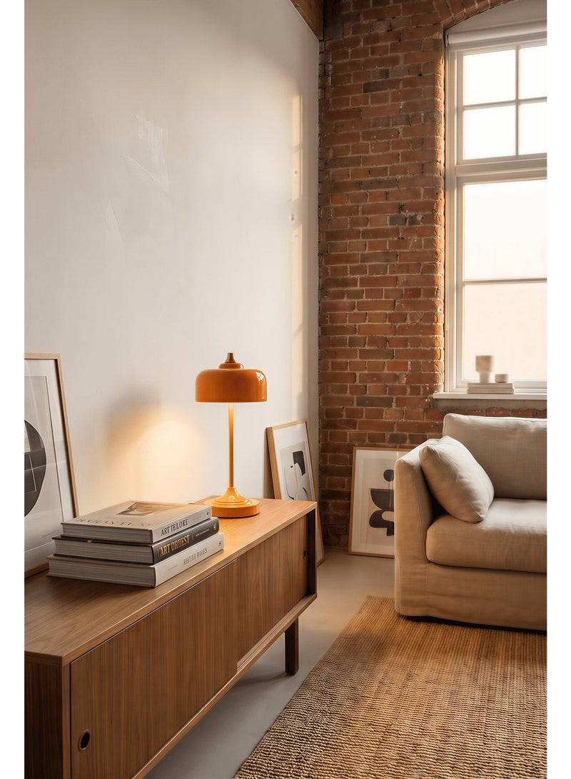 Mid-Century Modern Orange Table Lamp, Retro Industrial Bedside Light with Touch Dimmable Sensor & USB Charging Port, Eye-Caring Minimalist Desk Lamp for Bedroom, Living Room, Office & Cafe - Image 3