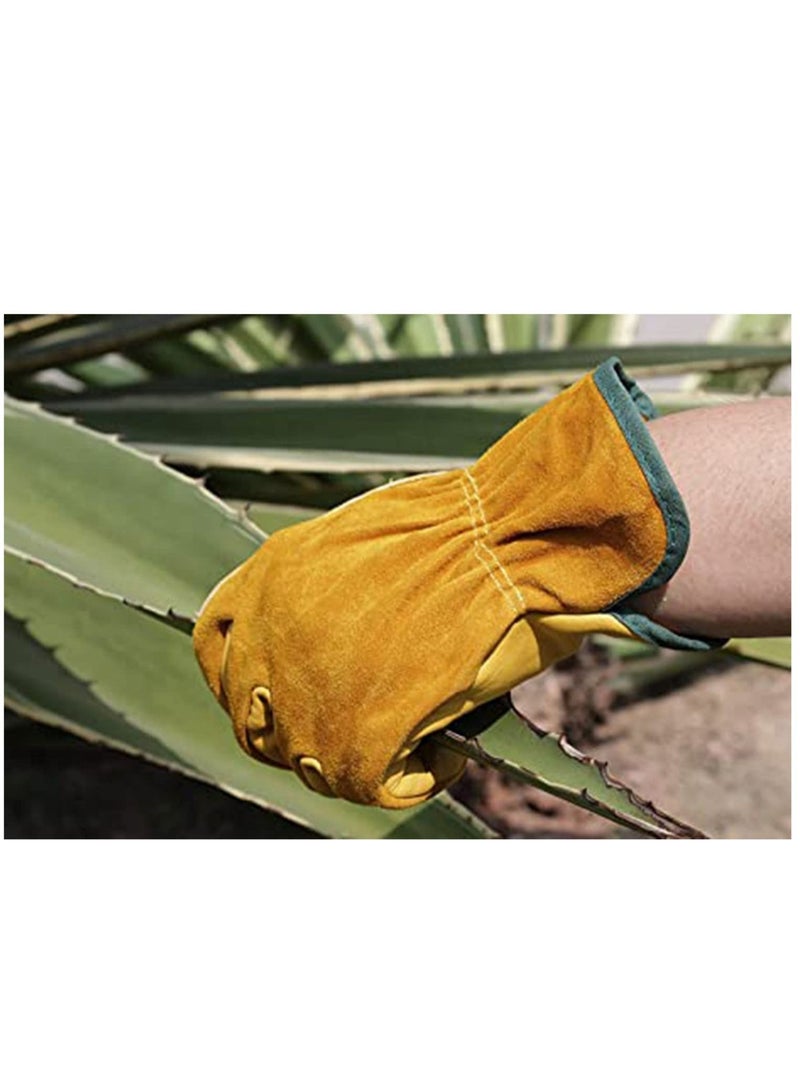 SYOSI Leather Work Gloves, Tough Cowhide Gardening Glove for Wood Cutting Construction Truck Driving Garden Yard Working for Men and Women 1 Pair (Gold, Medium)  - Image 3
