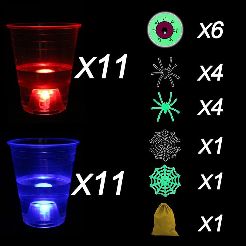 Ahuimeius Halloween The Dark Beer Pong Set,Beer Pong Party Cup Set, LED Beer Pong Cups and Glow-in-The-Dark Balls,22 Set - Image 4