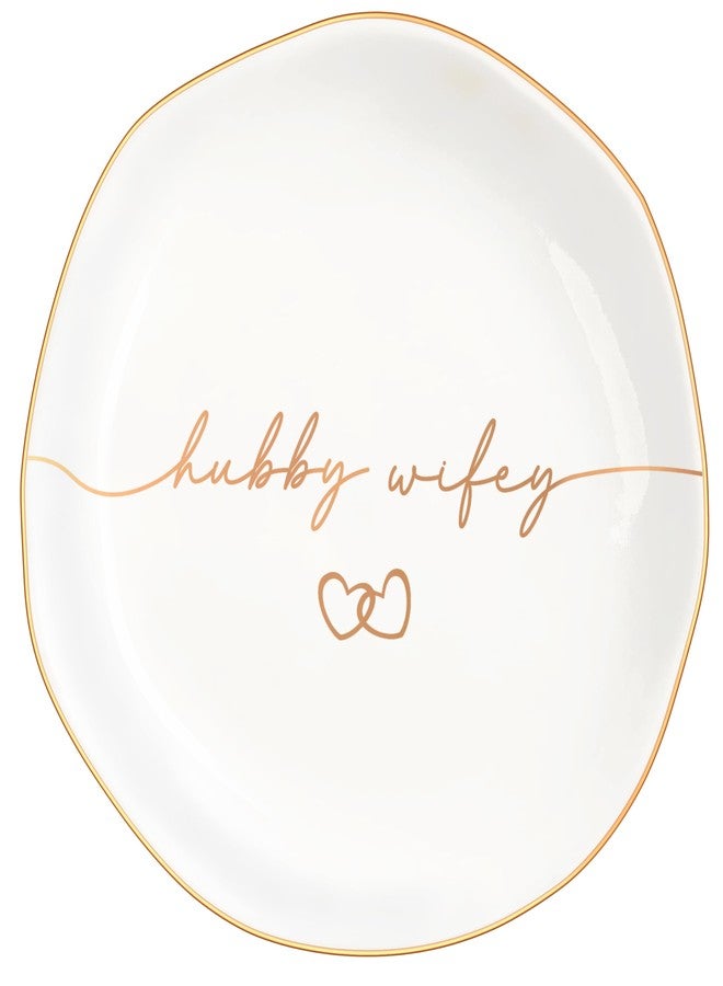 MQPPKJ Wifey Gifts Ceramic Jewelry Tray, Bride Gift, Engagement Gift, Mr and Mrs Gifts, Hubby and Wifey Ring Dish, Wedding Gifts for Couples Unique 2025 Trinket Tray - Image 1