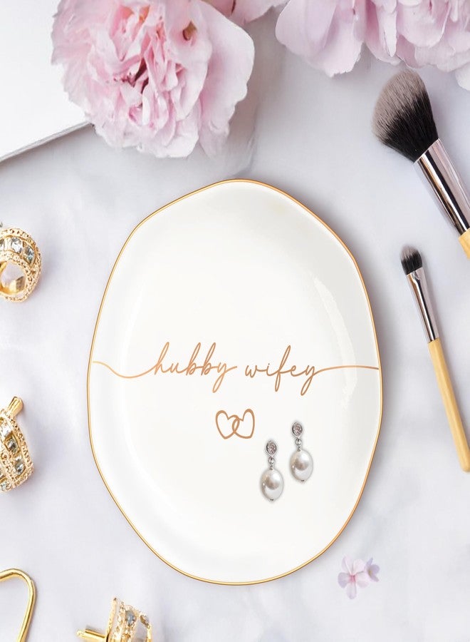 MQPPKJ Wifey Gifts Ceramic Jewelry Tray, Bride Gift, Engagement Gift, Mr and Mrs Gifts, Hubby and Wifey Ring Dish, Wedding Gifts for Couples Unique 2025 Trinket Tray - Image 3