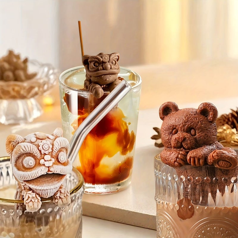 Transparent White Lion Awakening Kitten Mold for DIY Coffee Ice Cubes Ice Cream Cake - Image 1