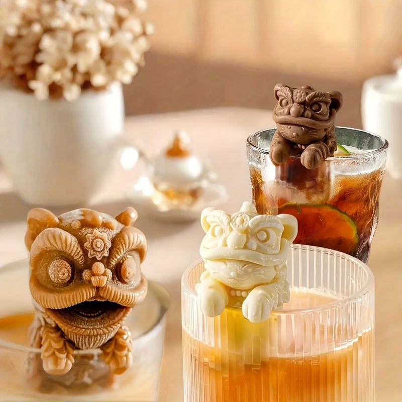 Transparent White Lion Awakening Kitten Mold for DIY Coffee Ice Cubes Ice Cream Cake - Image 3