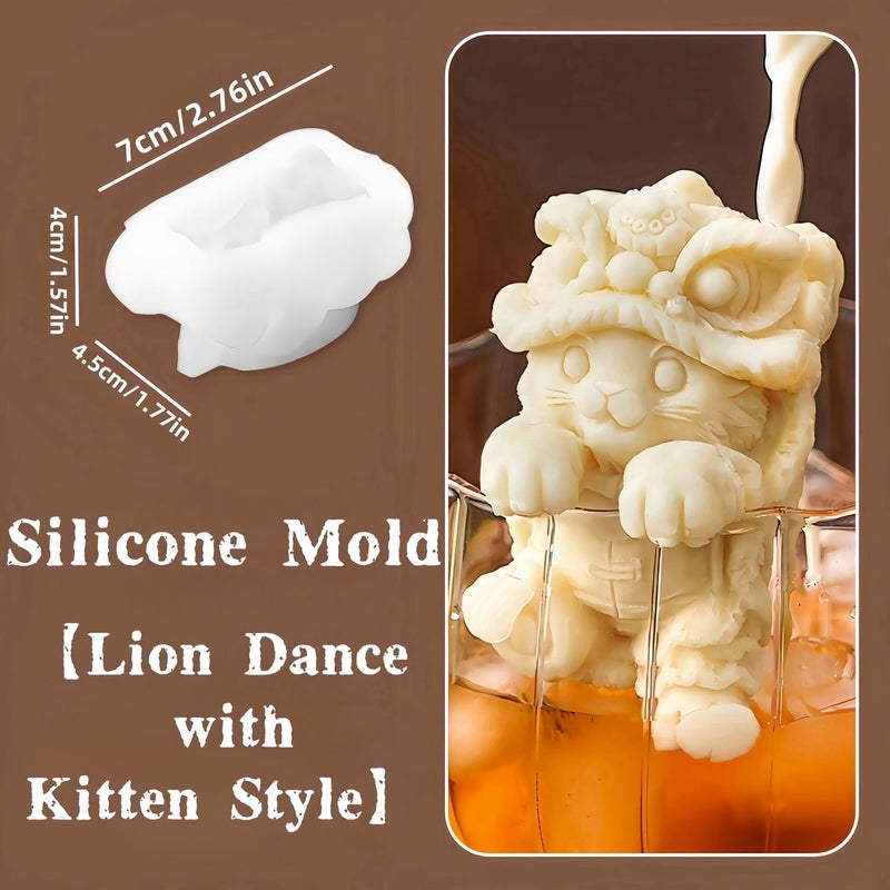 Transparent White Lion Awakening Kitten Mold for DIY Coffee Ice Cubes Ice Cream Cake - Image 5