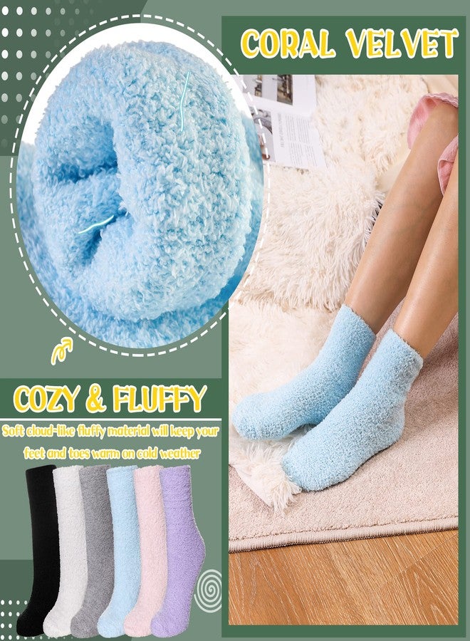 Velice Womens Fuzzy Slipper Socks Soft Cozy Fluffy Microfiber Winter Warm Plush Sleep Christmas Socks, 6 Pair Solid Color-a, One size - Image 5
