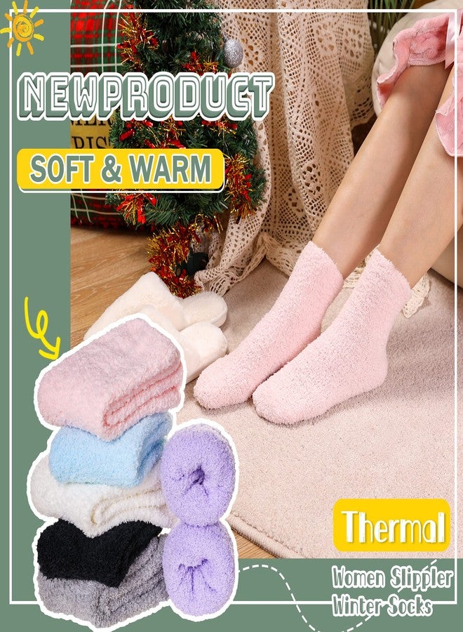 Velice Womens Fuzzy Slipper Socks Soft Cozy Fluffy Microfiber Winter Warm Plush Sleep Christmas Socks, 6 Pair Solid Color-a, One size - Image 2