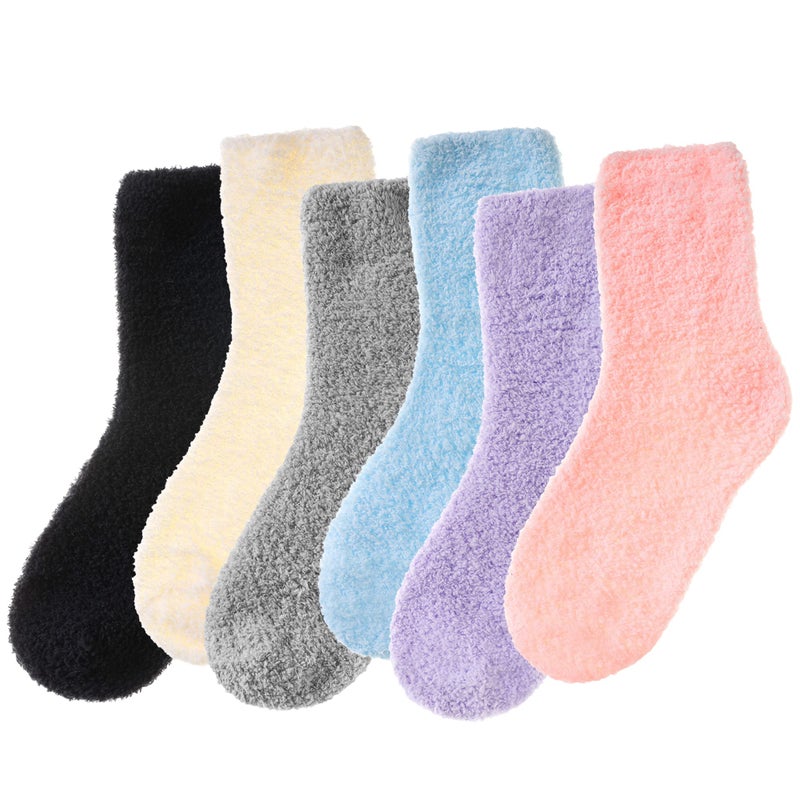 Velice Womens Fuzzy Slipper Socks Soft Cozy Fluffy Microfiber Winter Warm Plush Sleep Christmas Socks, 6 Pair Solid Color-a, One size - Image 1