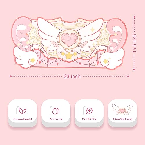 GeekShare Large Gaming Mouse Pad Kawaii Pink NonSlip Rubber Back Mouse Pad Big Waterproof Desk Mat for Keyboard and Mouse Perfect for Gamingor Home Office Work Star WingsSuper Dense Cloth - Image 3
