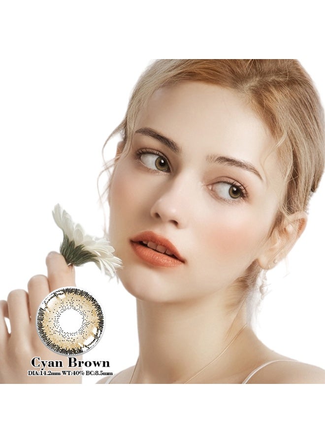 هابييمين عدسات لاصقة تجميلية سنوية للجنسين بلون بني سماوي، مجموعة تكبير مع علبة - Image 1