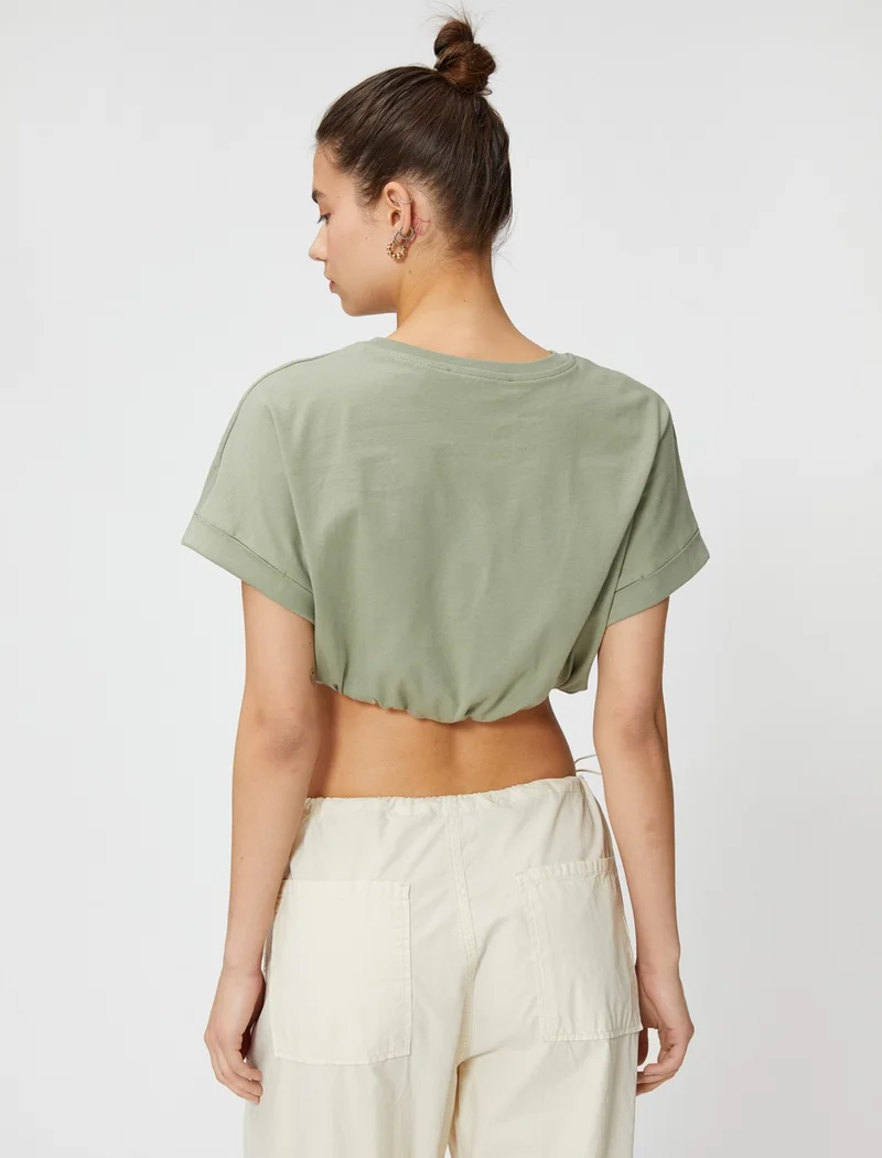 KOTON Crop T-Shirt Crew Neck Short Sleeve Elastic Waist