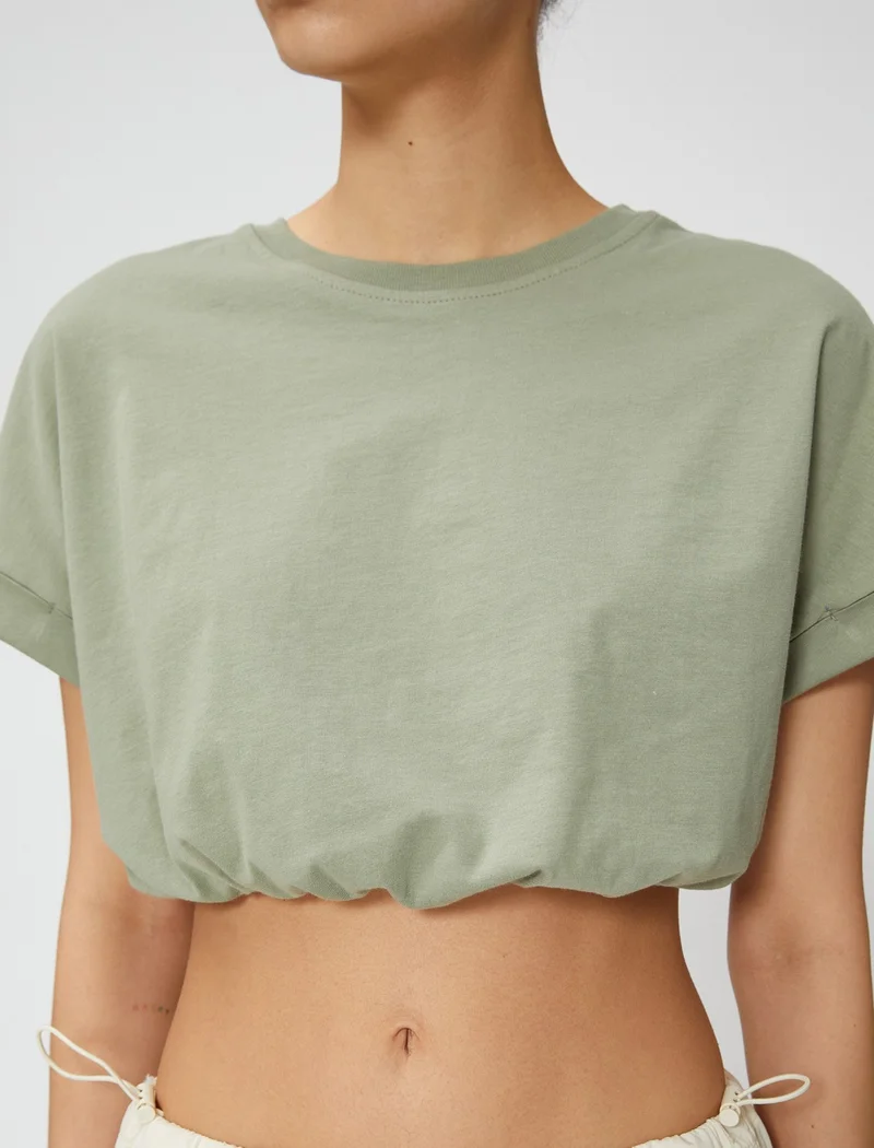 KOTON Crop T-Shirt Crew Neck Short Sleeve Elastic Waist