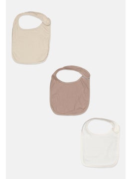 Dream Gro Toddlers Girl 3Pcs Crinkle Knit Bibs, Beige  - Image 1