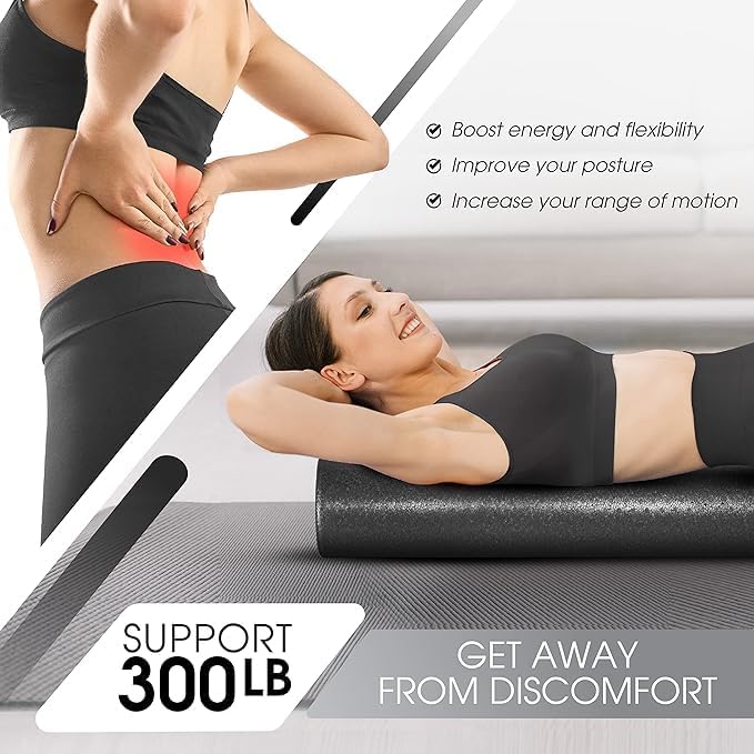 Yes4All HighDensity Foam Roller for Back Pain Relief Yoga Exercise Physical Therapy Muscle Deep Tissue Massage 12182436  Black  18 Inches - Image 5
