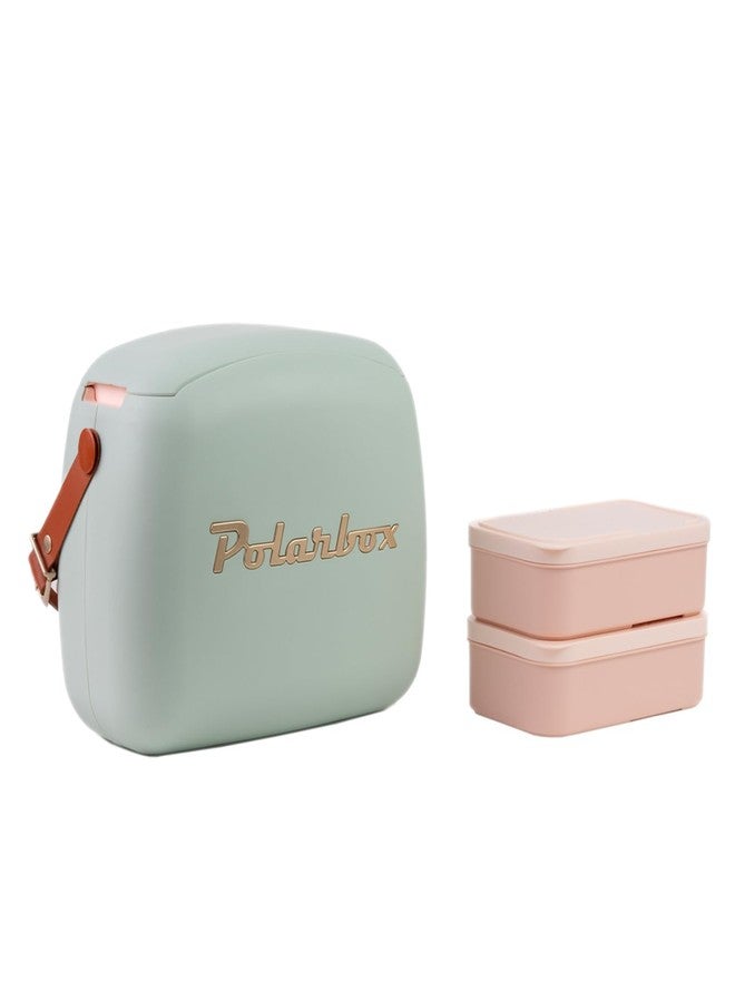 Polarbox Lunch Tote Cooler Bag | Retro Lunch Box Picnic Reusable Lunch Bag Vintage Mini Cooler Hand Bag Includes 2 Food Containers! Food & Drinks Work, Travel, Beach, Camping Hiking 6L (Matcha Gold) - Image 1