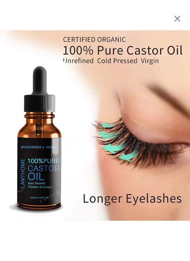 Lanthome 100% Pure Castor Oil, Organic Pure Cold Pressed, Organic Castor Oil for Hair Growth, Body Massage Oil, Eyelashes & Eyebrows, Anti-Aging Essential Oil (10ML)  - Image 2