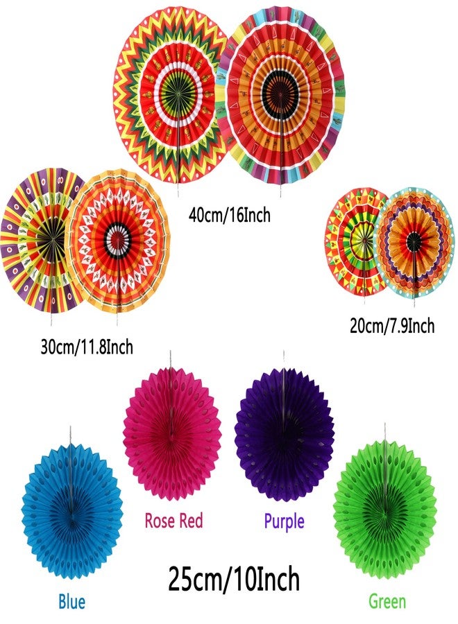 ZERODECO Mexican Party Decorations, 21 Pcs Multi-color Mexican Paper Fans, Pom Poms Flowers for Mexican Fiesta Cinco De Mayo Taco Themed Birthday Party Supplies - Image 4