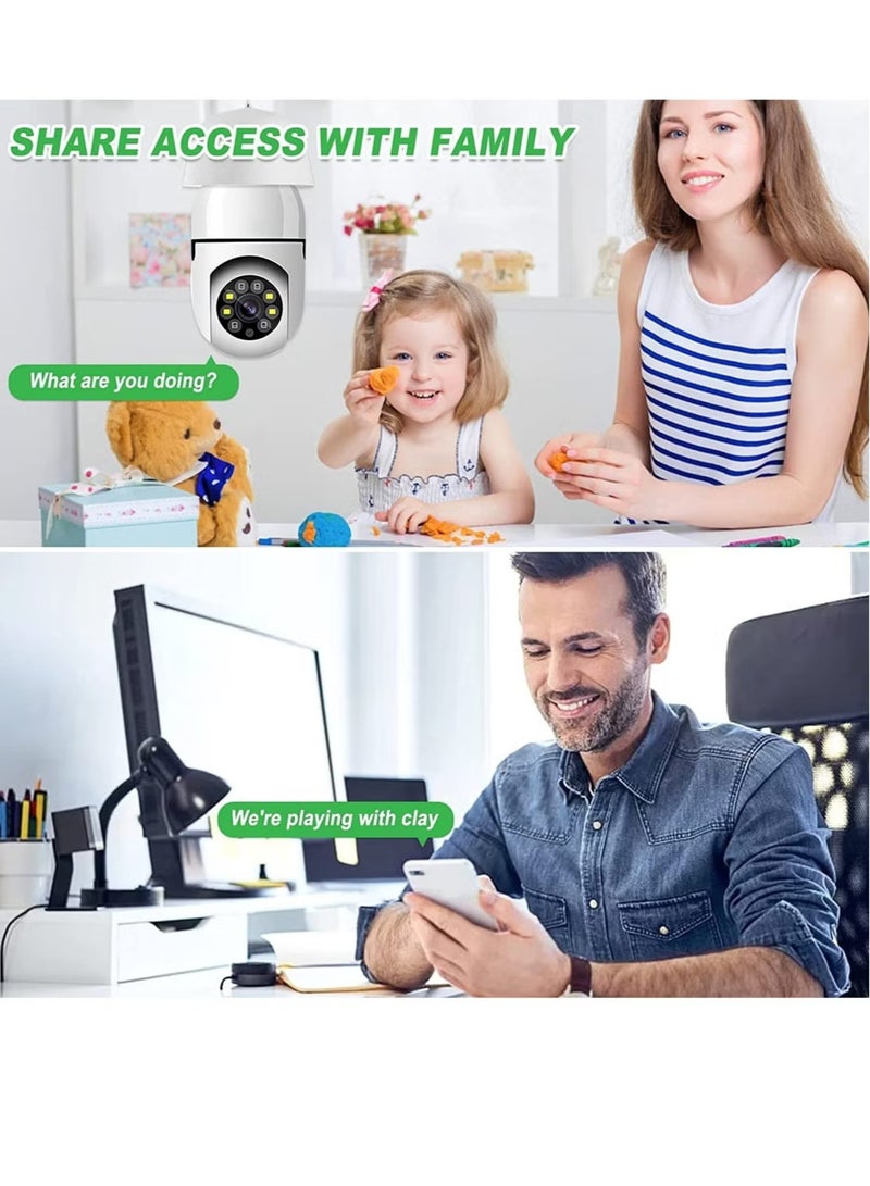 بورتوني كاميرات مراقبة 360 درجة لاسلكية في الهواء الطلق، كاميرا لمبة إضاءة 2.4 جيجا هرتز و5 جيجا واي فاي، كاميرات لاسلكية 1080 بكسل لأمن المنزل، نظام كاميرا أمان داخلي، كشف الحركة - Image 2