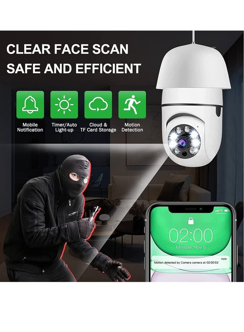 بورتوني كاميرات مراقبة 360 درجة لاسلكية في الهواء الطلق، كاميرا لمبة إضاءة 2.4 جيجا هرتز و5 جيجا واي فاي، كاميرات لاسلكية 1080 بكسل لأمن المنزل، نظام كاميرا أمان داخلي، كشف الحركة - Image 3