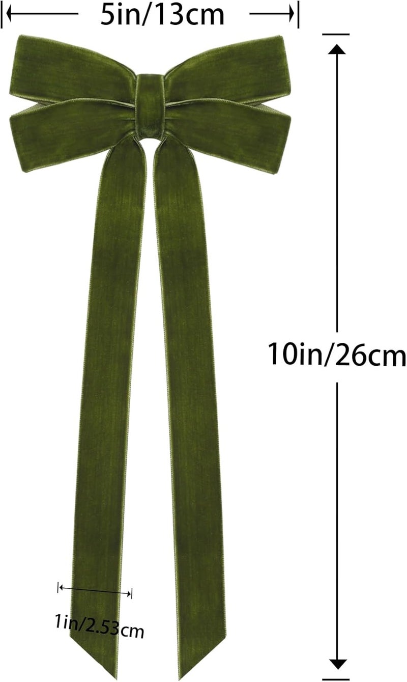 Hongsome 12Pcs Green Velvet Ribbon Bows Christmas Tree Decorations,5in x 10in Xmas Ornaments for Tree Home Party Front Door Wreath Garland Holiday Decor - Image 2