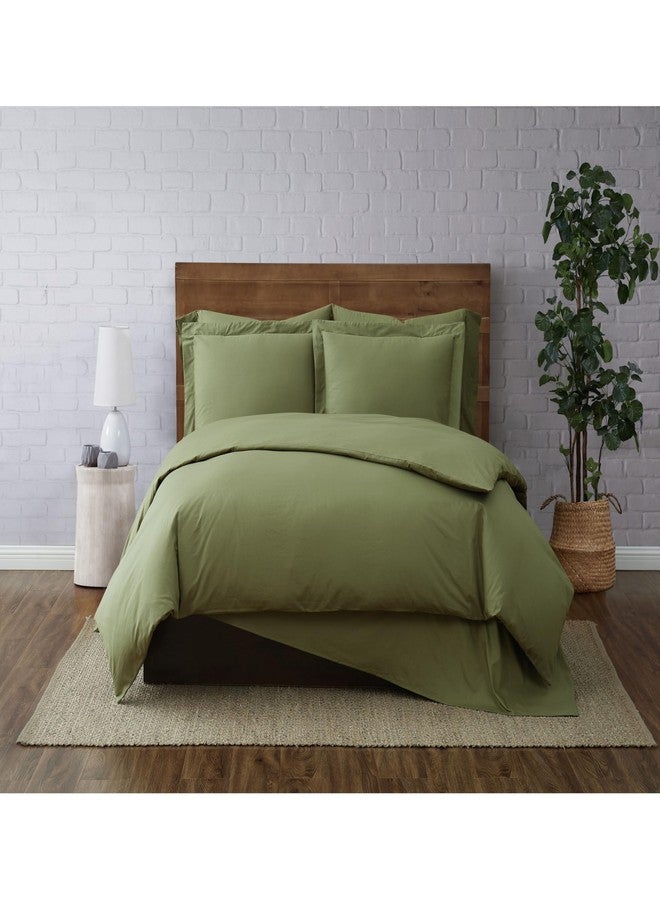 CANNON Solid Percale 200 Thread Count Duvet Sets Green 100% Cotton 3-Piece Full/Queen Duvet Set, Solid Color Themed, Adult Bedding, Oeko-TEX Certified - Image 1