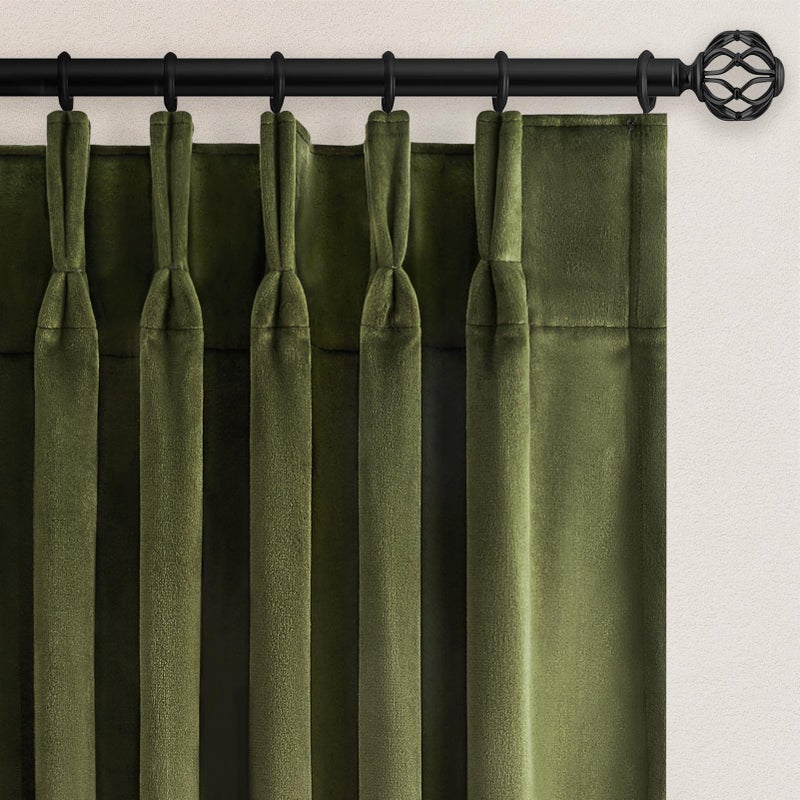 Drapenova Velvet Pinch Pleated Blackout Curtains 96 Inch Long for Living Room Bedroom Moss Green Vintage Room Darkening Thermal Insulated Privacy Drapes with Back Tab and Hooks,2 Panels,Ideal for Apartment - Image 1