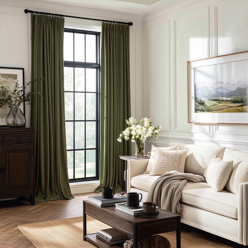 Drapenova Velvet Pinch Pleated Blackout Curtains 96 Inch Long for Living Room Bedroom Moss Green Vintage Room Darkening Thermal Insulated Privacy Drapes with Back Tab and Hooks,2 Panels,Ideal for Apartment - Image 2