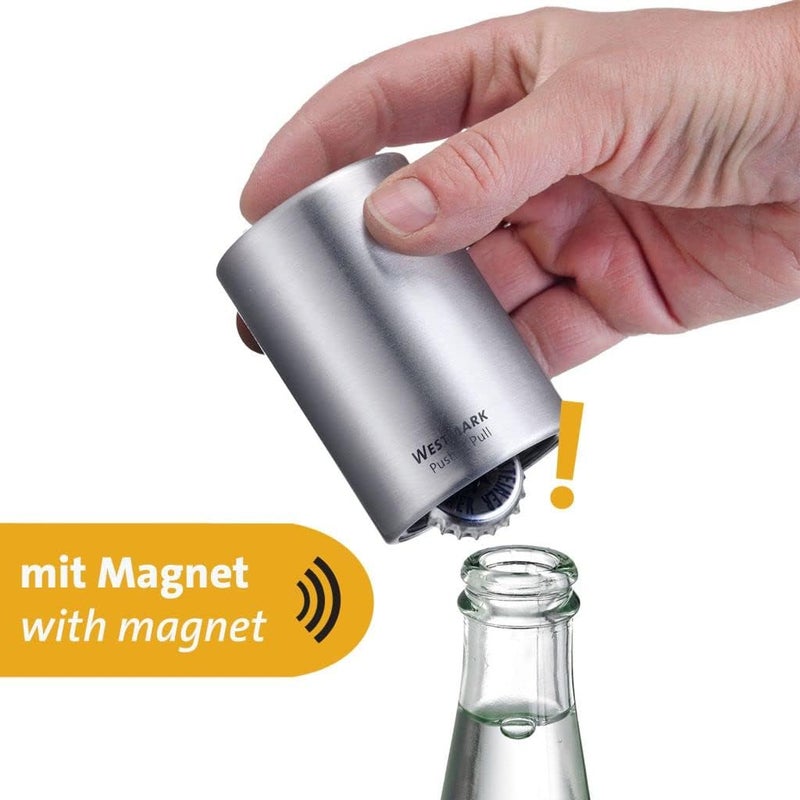 Westmark 2 Automatic Bottle Openers/Bottle Openers for Opening Bottle Cap Bottles, Brushed Aluminium, Push & Pull, Silver, 618822E3 - Image 2