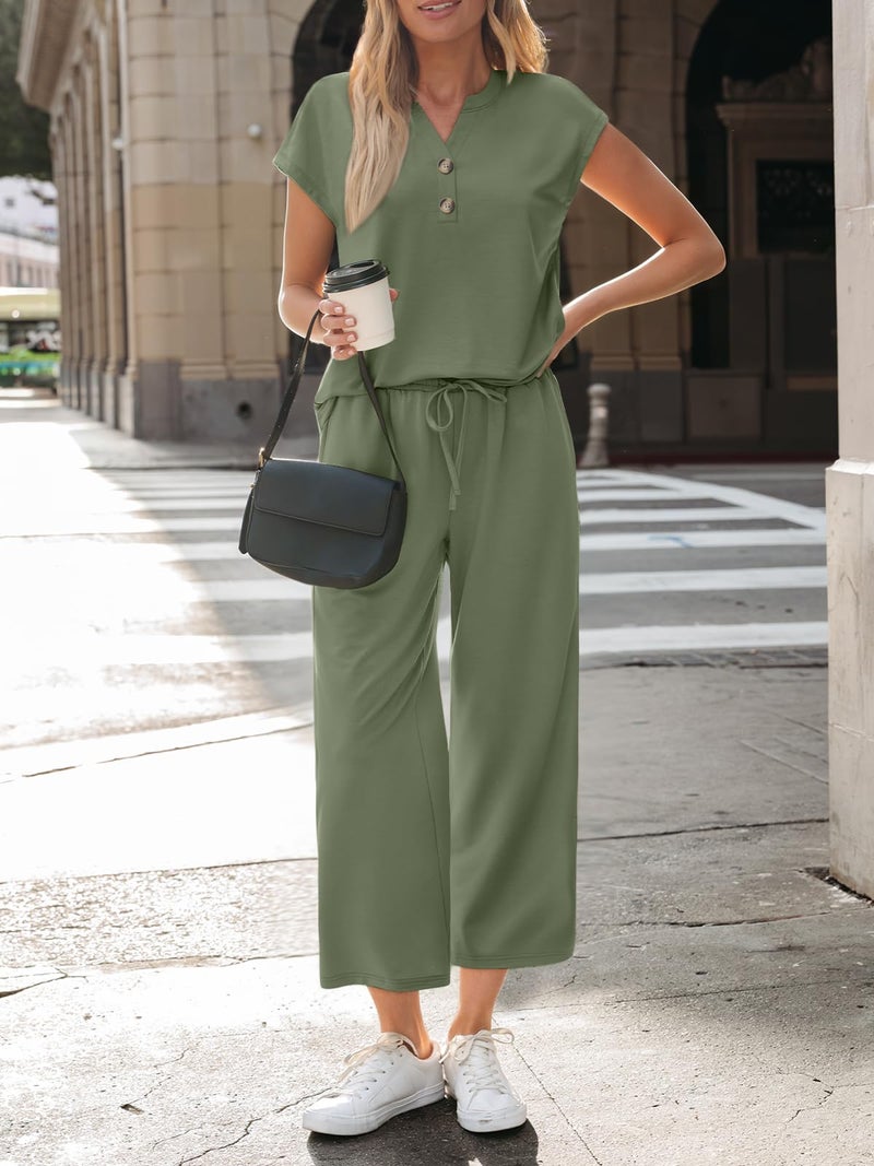 LILLUSORY Two Piece Lounge Sets for Women Spring Vacation Beach Travel Airport Outfits Casual Cruise Fashion 2026 Green S - Image 2
