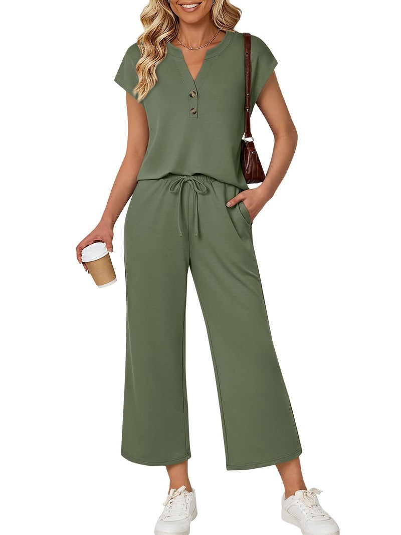 LILLUSORY Two Piece Lounge Sets for Women Spring Vacation Beach Travel Airport Outfits Casual Cruise Fashion 2026 Green S - Image 1