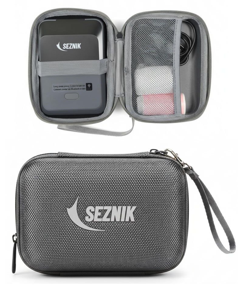 SEZNIK حقيبة حمل محمولة SEZNIK لطابعة الملصقات، متوافقة مع نماذج طابعات Josh و Tej و DEV، منظم سفر متعدد الاستخدامات لسماعات الأذن ومحركات USB وكابلات (رمادي) - Image 1