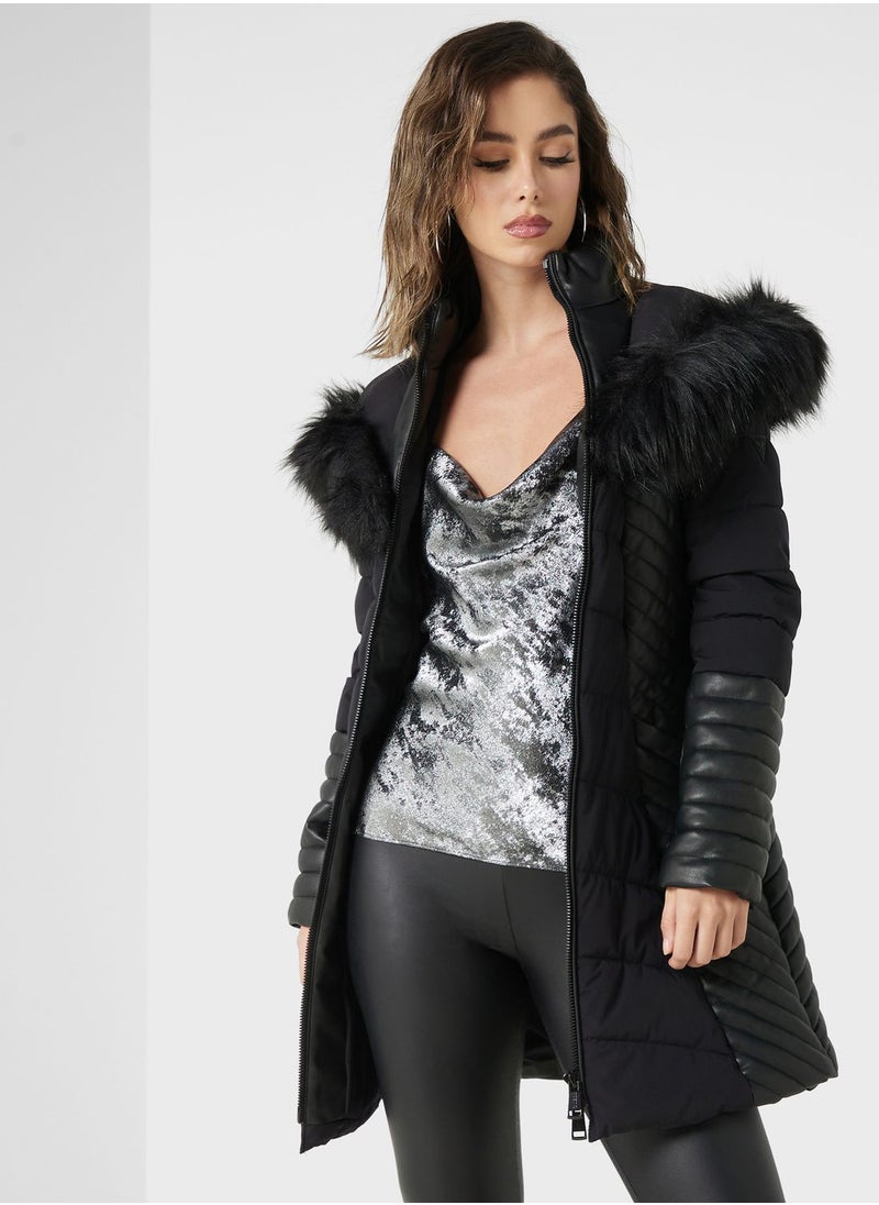 GUESS - Zip Detail Fur Jacket - Image 1