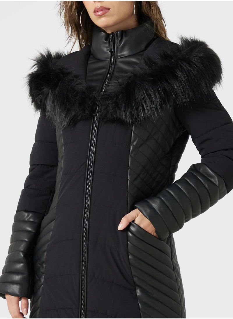 GUESS - Zip Detail Fur Jacket - Image 1