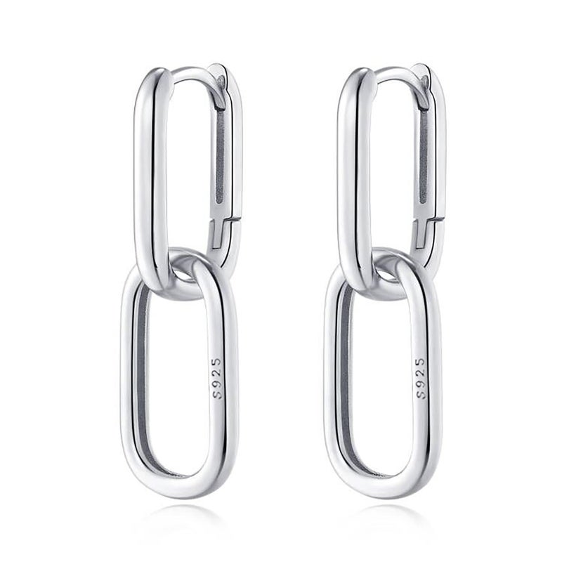 Reffeer 925 Sterling Silver Link Chain Earrings Hoop for Women Teen Girls U Hoop Earrings Minimalist Huggie Drop Earrings (A-Silver) - Image 1